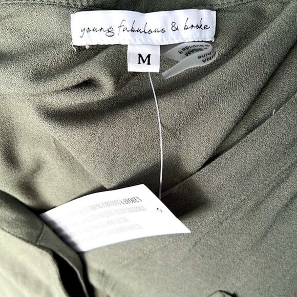 NWT! Young Fabulous & Broke Army Green Button Down Blouse Size Medium - Picture 7 of 8